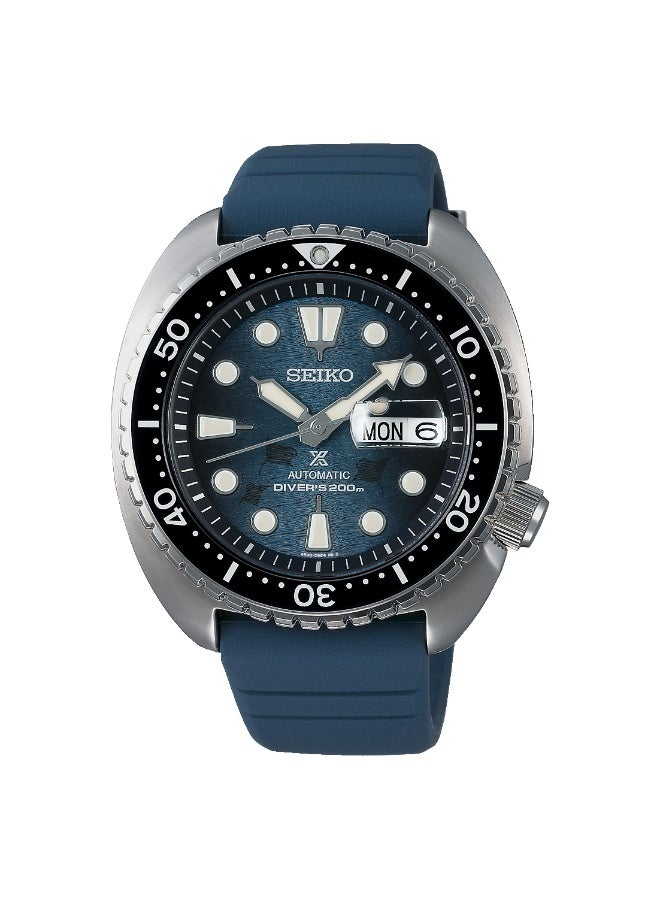 Seiko ساعة غوص أوتوماتيكية من بروسبكس SRPF77K1، 45 مم بقرص أزرق متموج، علبة من الفولاذ المقاوم للصدأ وحزام سيليكون أزرق، مقاومة للماء حتى 200 م - Image 2