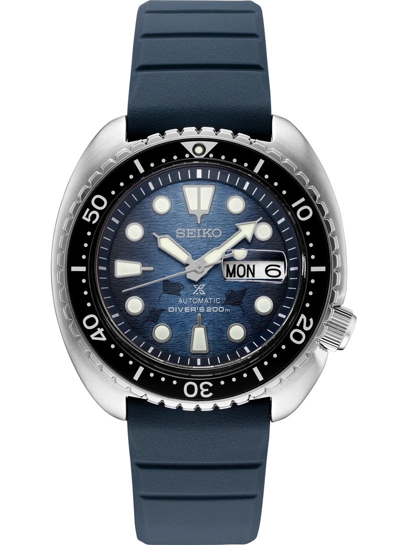 Seiko ساعة غوص أوتوماتيكية من بروسبكس SRPF77K1، 45 مم بقرص أزرق متموج، علبة من الفولاذ المقاوم للصدأ وحزام سيليكون أزرق، مقاومة للماء حتى 200 م - Image 4