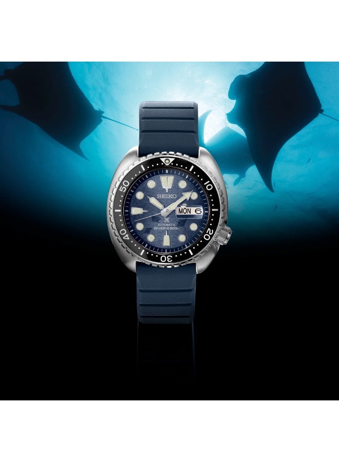 Seiko ساعة غوص أوتوماتيكية من بروسبكس SRPF77K1، 45 مم بقرص أزرق متموج، علبة من الفولاذ المقاوم للصدأ وحزام سيليكون أزرق، مقاومة للماء حتى 200 م - Image 1