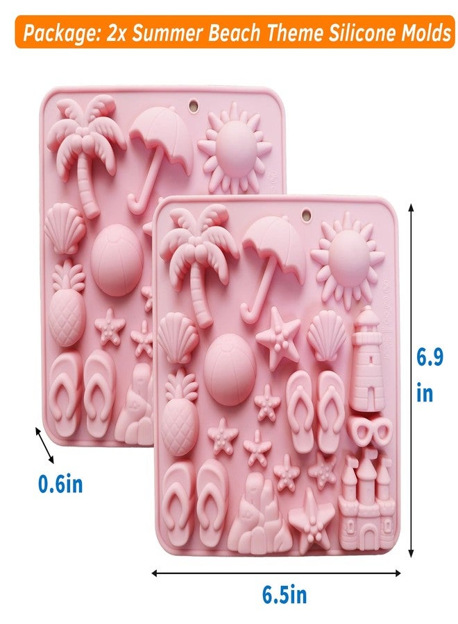 Japleed Summer Beach Theme Chocolate Molds, 2PCS Summer Party Fondant Candy Jelly Baking Ice Cube Silicone Molds, Coconut Tree Sun Shell Starfish Marine Cake Decor Mold, Unique Resin Candle Soap Mold - Image 2