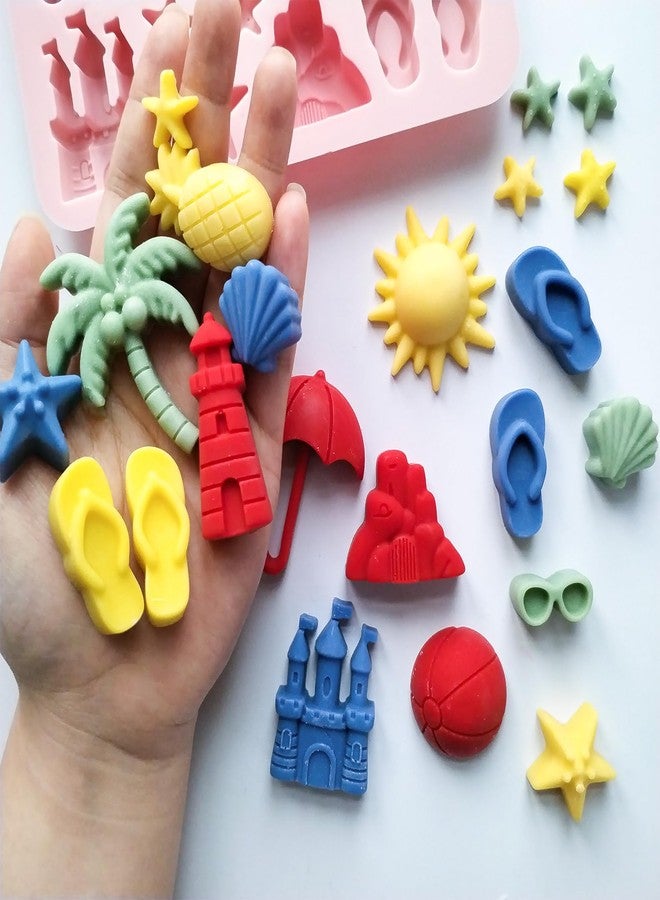 Japleed Summer Beach Theme Chocolate Molds, 2PCS Summer Party Fondant Candy Jelly Baking Ice Cube Silicone Molds, Coconut Tree Sun Shell Starfish Marine Cake Decor Mold, Unique Resin Candle Soap Mold - Image 5