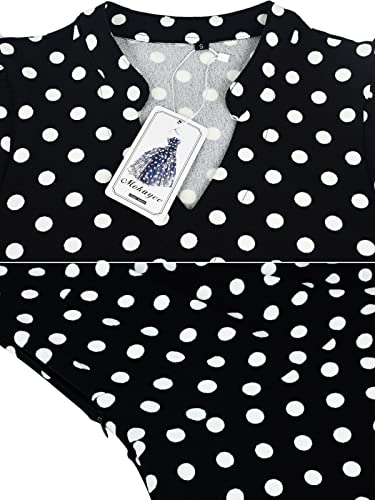 Mokayee Polka Dot Dress for Women Summer Short Puff Sleeve V Neck Vintage Semi-Formal A Line Fit and Flare Retro Cocktail Modest Teacher Flattering Business Casual Work Derby Dresses XL - Image 2