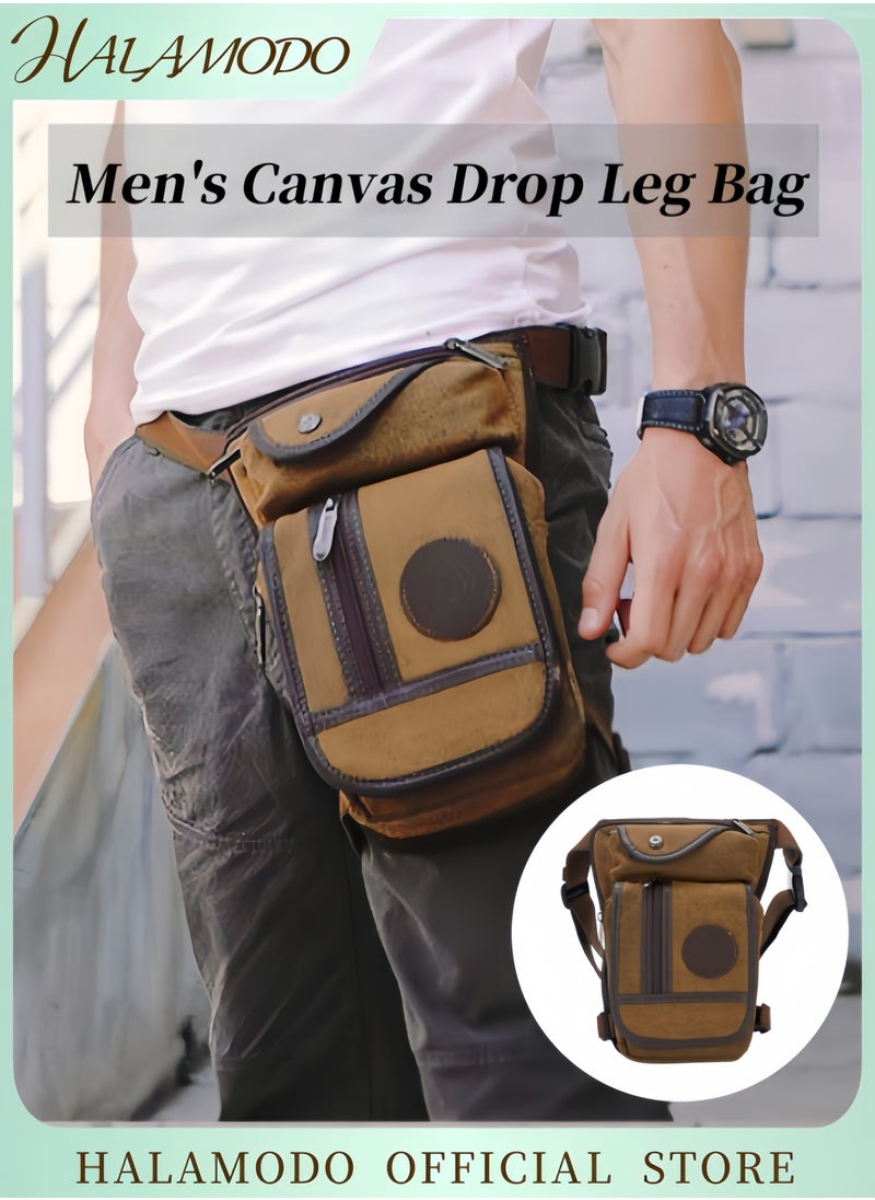 HALAMODO Men's Canvas Drop Leg Bag Outdoor Waist Pack Tactical Bag Motorcycle Bag Bike Bag Multi-Pocket Waist Pouch Multifunctional Bag for Travel & Hiking & Climbing  - Image 1