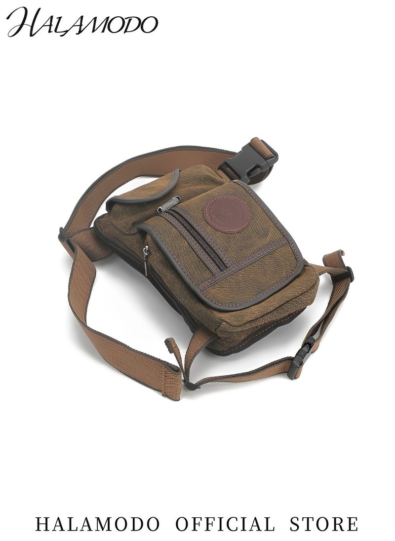 HALAMODO Men's Canvas Drop Leg Bag Outdoor Waist Pack Tactical Bag Motorcycle Bag Bike Bag Multi-Pocket Waist Pouch Multifunctional Bag for Travel & Hiking & Climbing  - Image 5