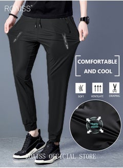 roaiss Men's Ice Silk Pants Breathable Thin Quick-drying Casual Pants Loose Sports Pants Ankle-Tied  - Image 3