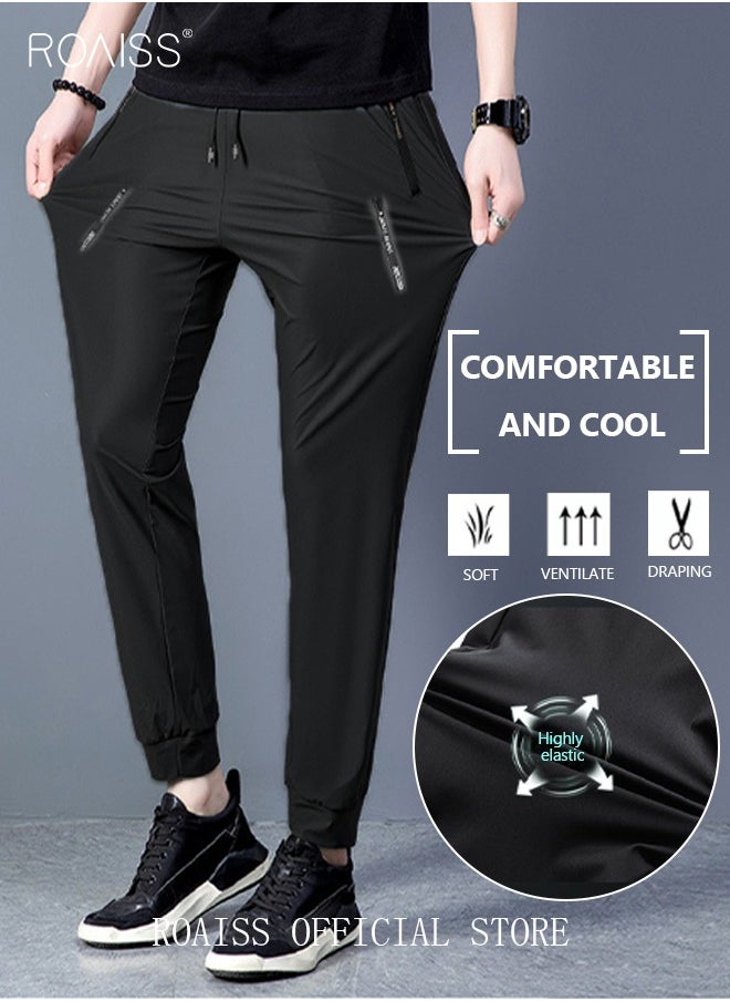 roaiss Men's Ice Silk Pants Breathable Thin Quick-drying Casual Pants Loose Sports Pants Ankle-Tied  - Image 3