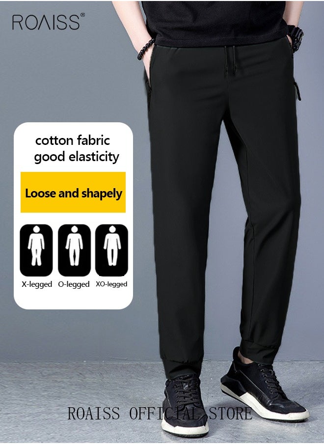 roaiss Men's Ice Silk Pants Breathable Thin Quick-drying Casual Pants Loose Sports Pants Ankle-Tied  - Image 1