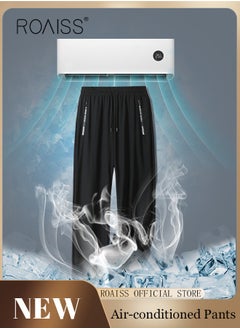 roaiss Men's Ice Silk Pants Breathable Thin Quick-drying Casual Pants Loose Sports Pants Ankle-Tied  - Image 4