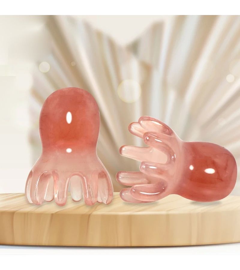 Head Massage Resin Octopus Comb With Meridian Gua Sha Acupuncture SPA Scalp Care Relaxing Health Maintenance Upgraded Version Pink - Image 4