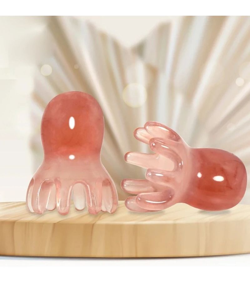 Head Massage Resin Octopus Comb With Meridian Gua Sha Acupuncture SPA Scalp Care Relaxing Health Maintenance Upgraded Version Pink - Image 2
