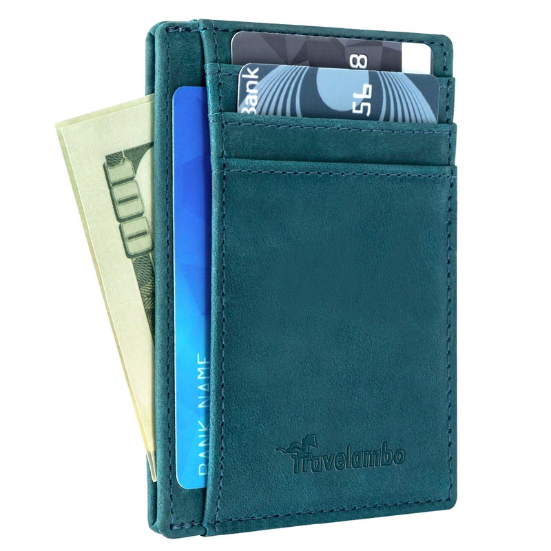 Travelambo 100% Genuine Leather Wallet for Men and Women, Slim Minimalist RFID Blocking Front Pocket Credit Card Holder with Gift Box - Image 4