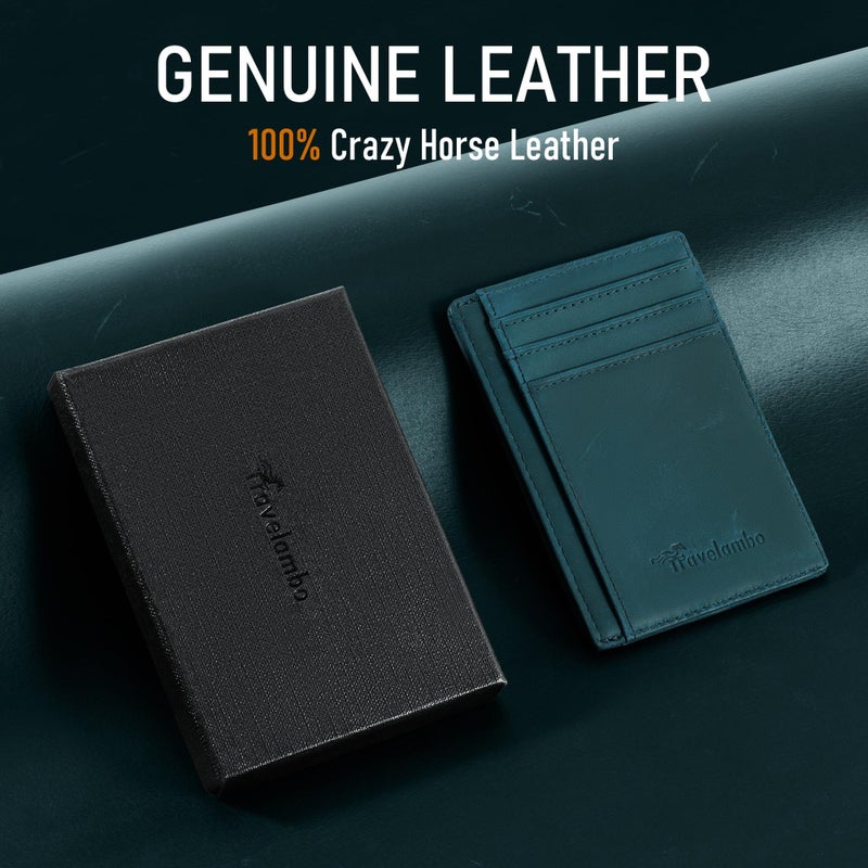Travelambo 100% Genuine Leather Wallet for Men and Women, Slim Minimalist RFID Blocking Front Pocket Credit Card Holder with Gift Box - Image 2