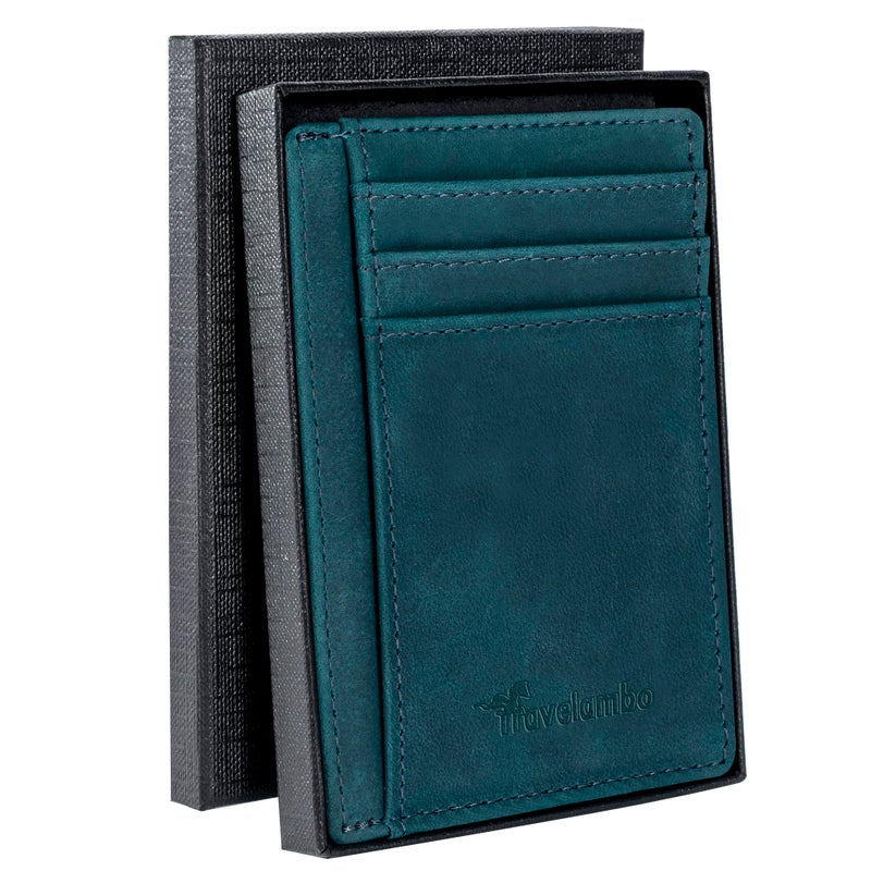 Travelambo 100% Genuine Leather Wallet for Men and Women, Slim Minimalist RFID Blocking Front Pocket Credit Card Holder with Gift Box - Image 1