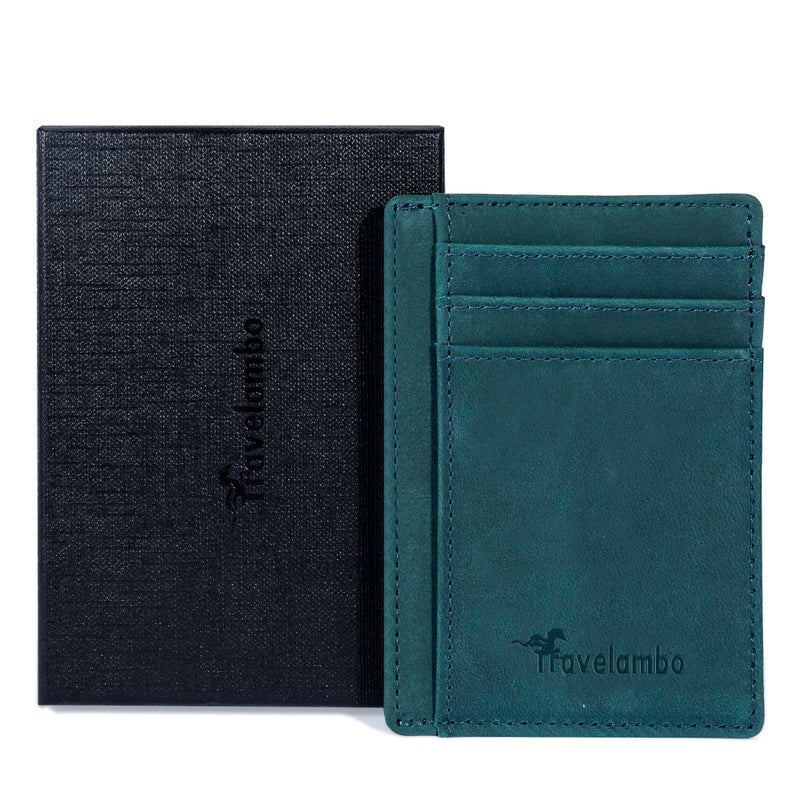 Travelambo 100% Genuine Leather Wallet for Men and Women, Slim Minimalist RFID Blocking Front Pocket Credit Card Holder with Gift Box - Image 3