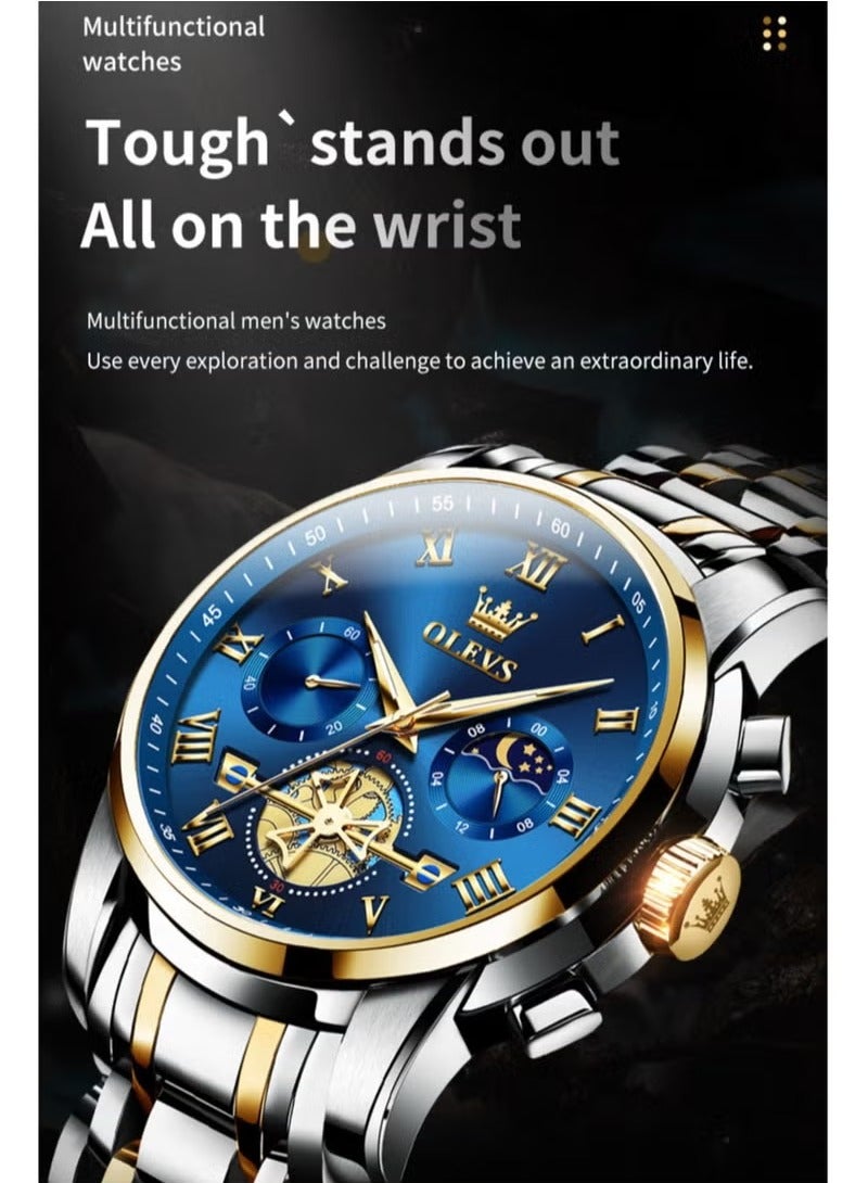 OLEVS Watches For Men Fashion Stainless Steel Quartz Chronograph Water Resistant Watch - Image 4