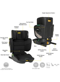 Jovikids Cabin Size Portable Rober i-Size Booster Seat With ISOFIX, 100 - 150 CM (Approx. 3 To 12 Years), Adjustbale Height And Width, Compact And Folding, ECE R129, Black  - Image 5