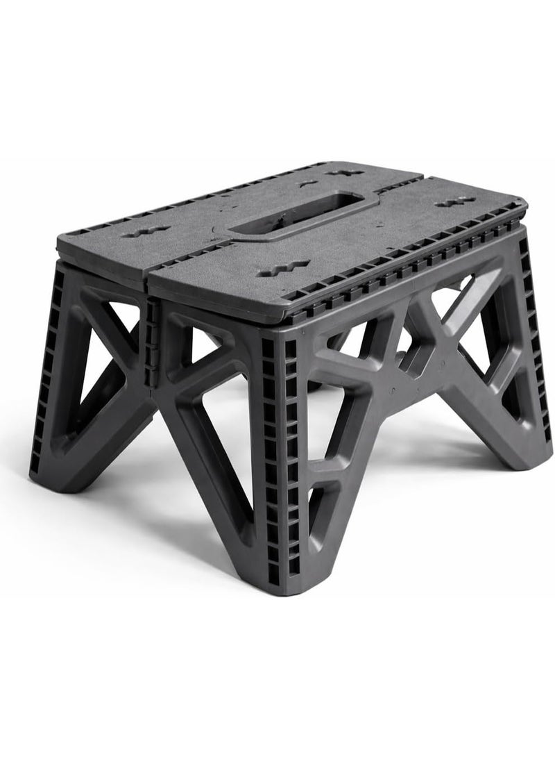 Small, foldable, heavy-duty, portable plastic chair with a space-saving design. Grey color, suitable for indoor and outdoor use, camping, fishing, and gardening. Versatile, sturdy, and practical. 32 x 28 x 23 cm - Image 1