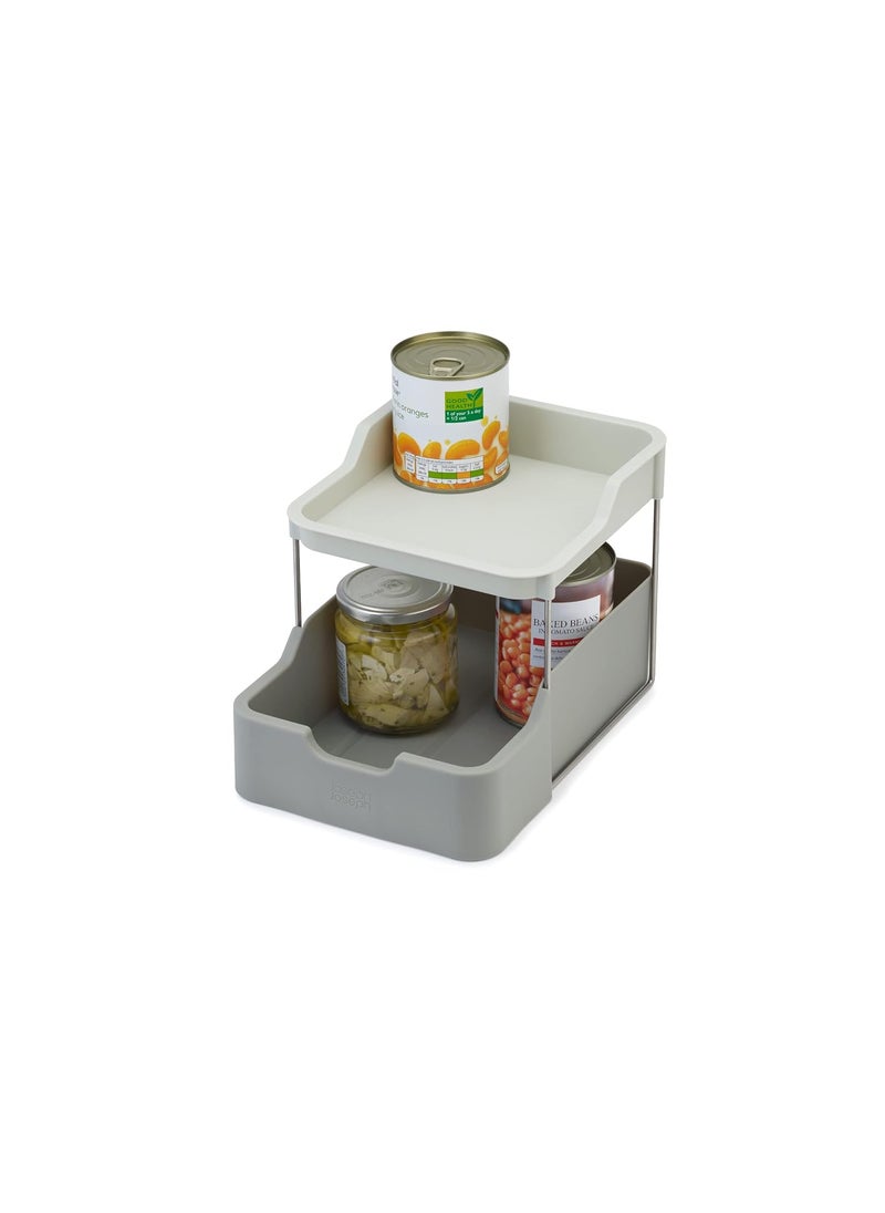 Joseph Joseph Joseph Joseph Duo 2tier Cupboard Organiser with Drawer Kitchen and Storage Organiser for Spices Packets and Cans Grey  - Image 1