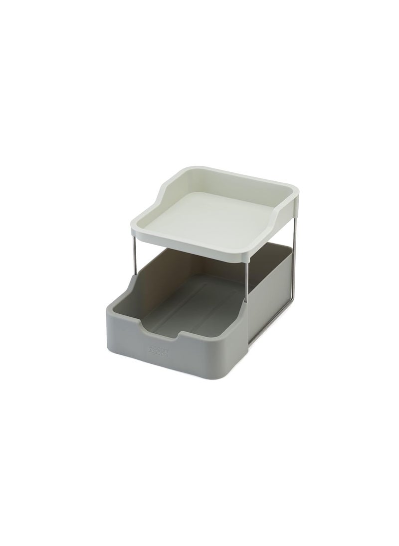 Joseph Joseph Joseph Joseph Duo 2tier Cupboard Organiser with Drawer Kitchen and Storage Organiser for Spices Packets and Cans Grey  - Image 2