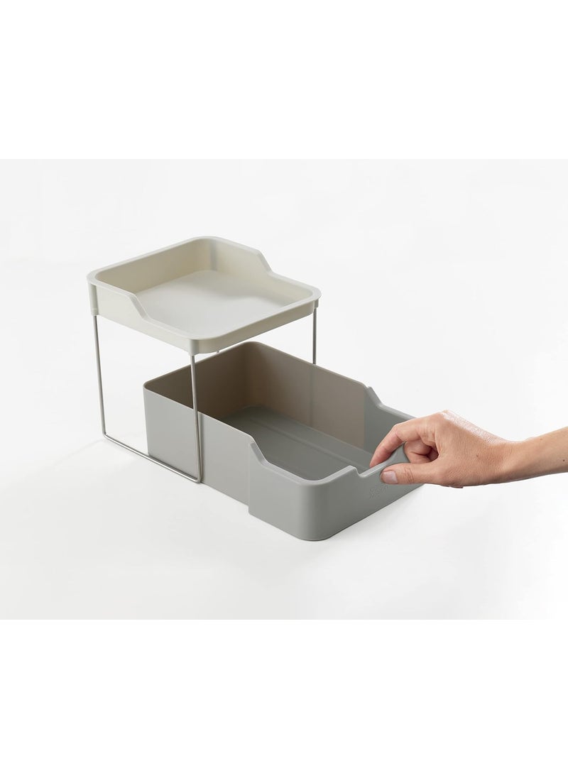 Joseph Joseph Joseph Joseph Duo 2tier Cupboard Organiser with Drawer Kitchen and Storage Organiser for Spices Packets and Cans Grey  - Image 3