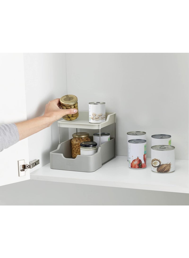 Joseph Joseph Joseph Joseph Duo 2tier Cupboard Organiser with Drawer Kitchen and Storage Organiser for Spices Packets and Cans Grey  - Image 5
