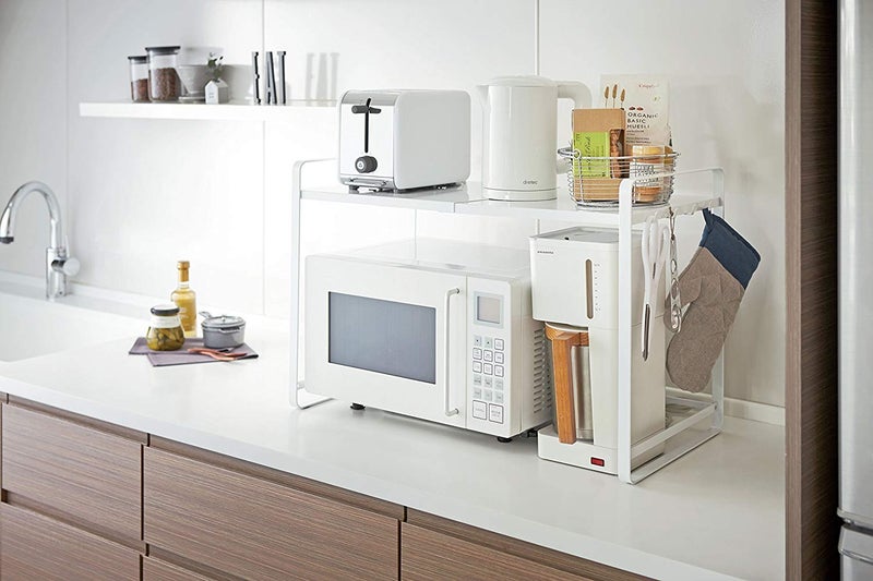 INDIAN DECOR INDIAN DECOR Metal Home Tower Expandable Kitchen Counter Organizer Microwave Oven Stand White  - Image 1