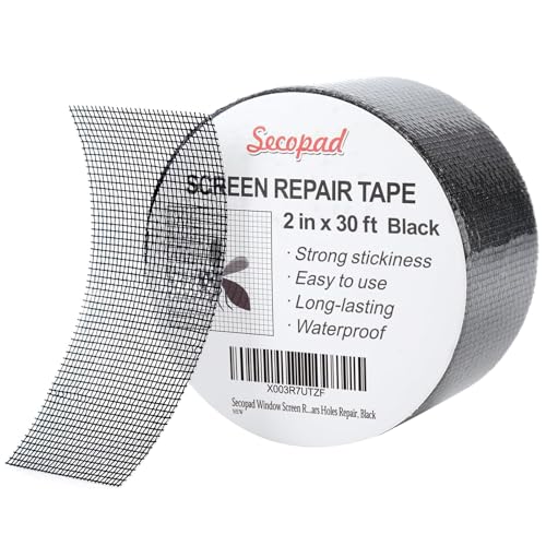 Secopad Black Window Screen Repair Tape 2 in X 30 FT 360IN Screen Repair Kit for Windows or Doors Strong Adhesive Fiberglass Mesh Patch Tape