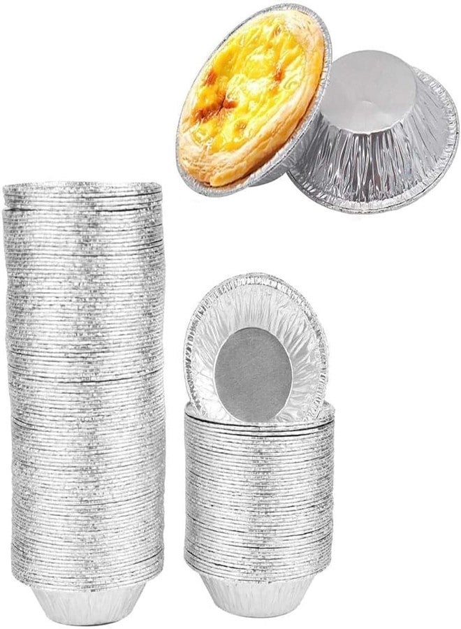 DPWOUM 100Pcs Silver Mini Pie Tins, Round Tart Pie Foil Pan Disposable Foil Tart Pans, Aluminum Pans for Baking - Image 1