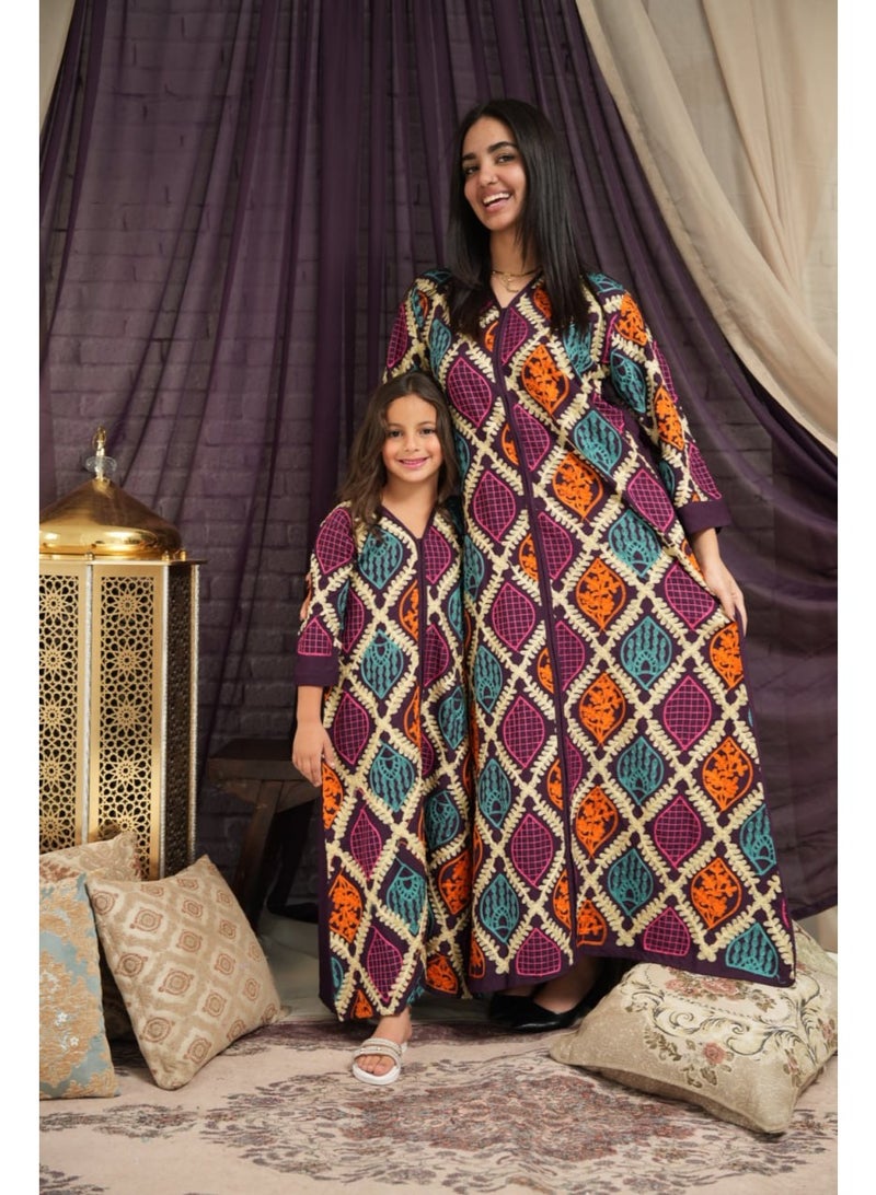 AFandina Mother and daughter jalabiya set with a harmonious design and luxurious patterns for an elegant family look SM-47 - Image 1