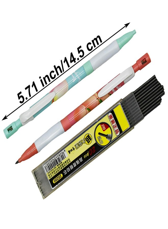 Maydahui 12 Pcs 2.0 mm 2B Cute Peach Cilck Mechanical Pencil with Sharpener and 20 Pcs Thick Replaceable Lead Refills for Art Drawing Writing Sketching Shcool Classroom Supplies - Image 2