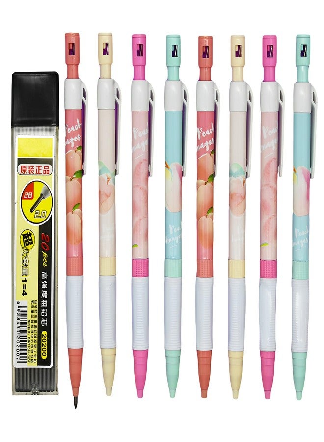 Maydahui 12 Pcs 2.0 mm 2B Cute Peach Cilck Mechanical Pencil with Sharpener and 20 Pcs Thick Replaceable Lead Refills for Art Drawing Writing Sketching Shcool Classroom Supplies - Image 1
