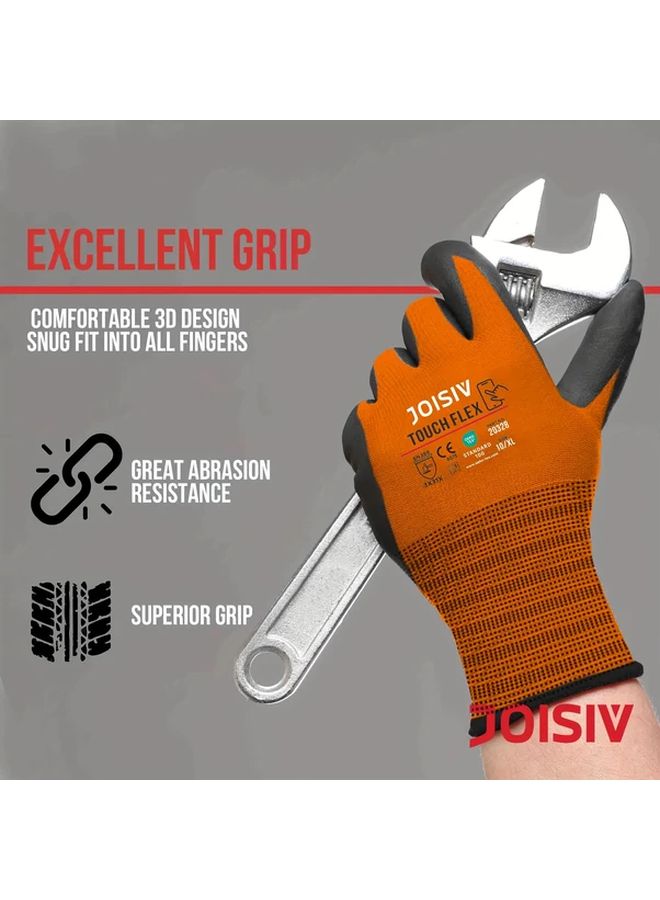 Orange XL JOISIV Safety Work Gloves Nitrile Coated Touchscreen Ambidextrous - Image 5