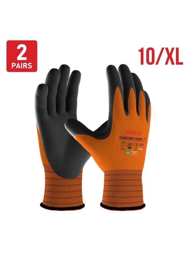 Orange XL JOISIV Safety Work Gloves Nitrile Coated Touchscreen Ambidextrous - Image 1
