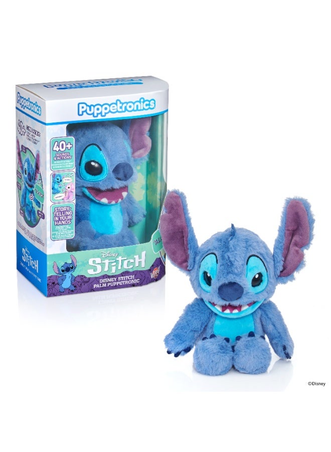 Disney Stitch RealFX Palm Puppetronic | Lilo & Stitch | Puppet | Interactive Plush Toy | Soft Toy | 40+ Sounds & Actions | Moving Mouth, Blinking Eyes, Head Sensor, Speech & Sounds | Premium Gift for Kids and Adult Collectors - Image 1