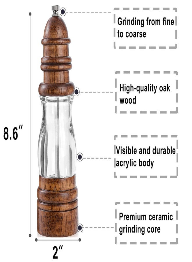 Leden Wood Pepper Grinder Mill, Manual Salt and Pepper Mills refillable with Visible Window, Pepper Shakers, Salt Mill, Adjustable Coarseness Fine to Coarse, 8.6 Inches (1 Pack) - Image 2