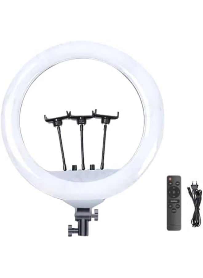 حلقة إضاءة LED كبيرة مقاس 22 بوصة مع حامل ثلاثي وحوامل للهواتف، ريموت تحكم، إضاءة متعددة الأوضاع للتصوير والبث المباشر وصناعة المحتوى