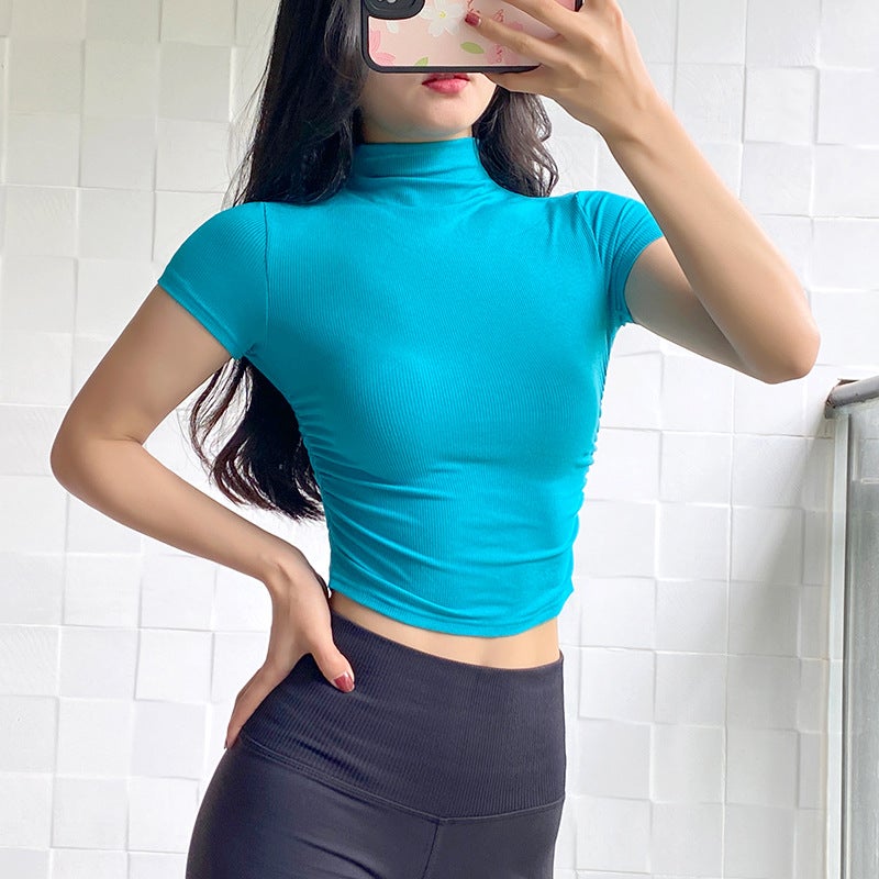 تيوب يوغا بقبة عالية قصيرة الأكمام للنساء صيف 2024 - Image 4