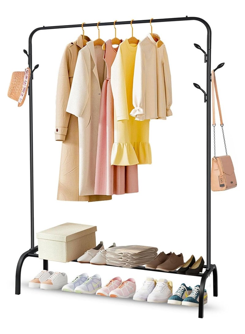 Raxoom Multipurpose Clothing Garment Rack with Bottom Shelves,Metal Clothes Stand Rack with Rod and Lower Storage Shelf, Heavy Duty Coat Rack and Shoe Bench Storage Stand for Indoor Bedroom - Image 1