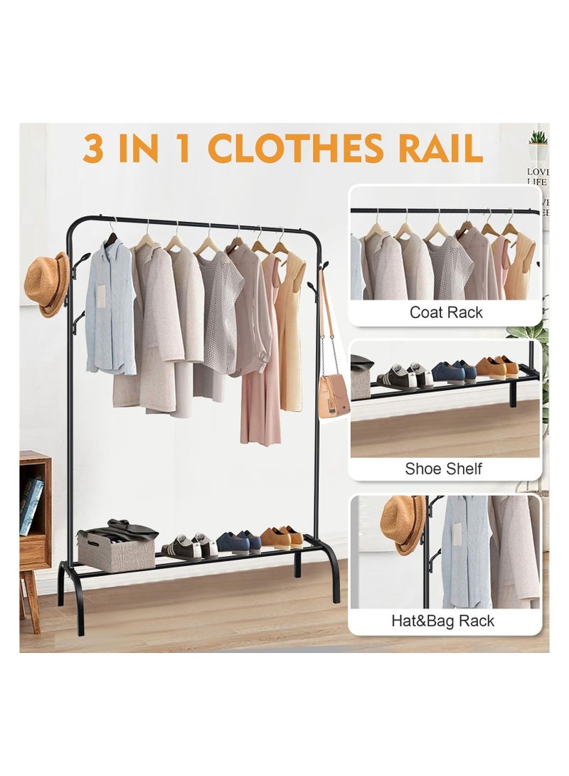 Raxoom Multipurpose Clothing Garment Rack with Bottom Shelves,Metal Clothes Stand Rack with Rod and Lower Storage Shelf, Heavy Duty Coat Rack and Shoe Bench Storage Stand for Indoor Bedroom - Image 2