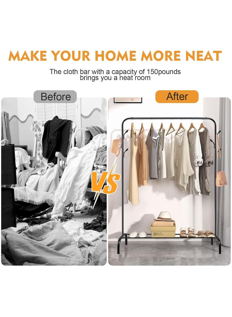Raxoom Multipurpose Clothing Garment Rack with Bottom Shelves,Metal Clothes Stand Rack with Rod and Lower Storage Shelf, Heavy Duty Coat Rack and Shoe Bench Storage Stand for Indoor Bedroom - Image 3