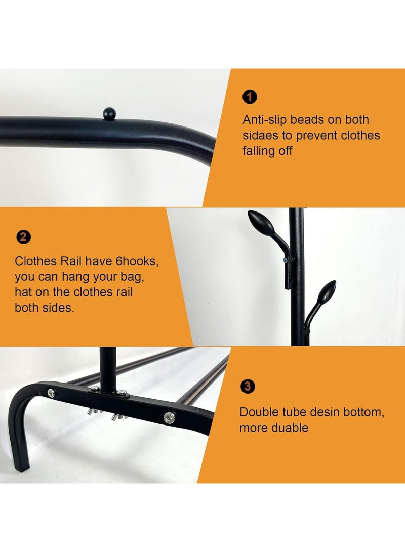 Raxoom Multipurpose Clothing Garment Rack with Bottom Shelves,Metal Clothes Stand Rack with Rod and Lower Storage Shelf, Heavy Duty Coat Rack and Shoe Bench Storage Stand for Indoor Bedroom - Image 5