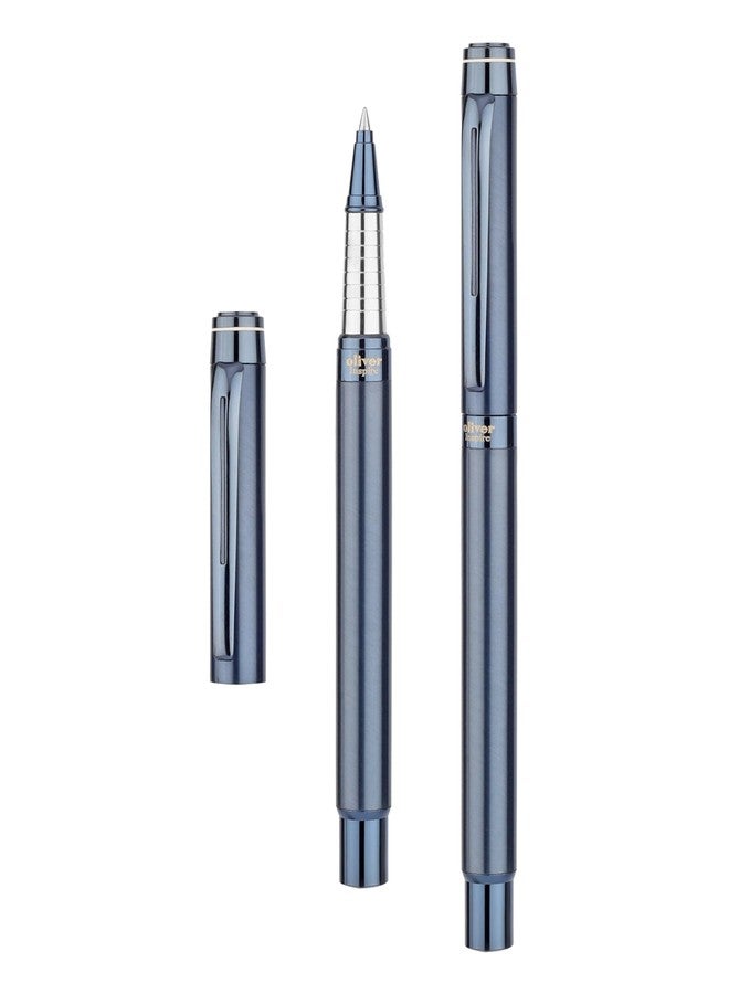 Oliver Inspire Matte Blueberry Roller Pen With T Box – Full Brass Body, Coffee Plated Trims, German Refill - Image 4