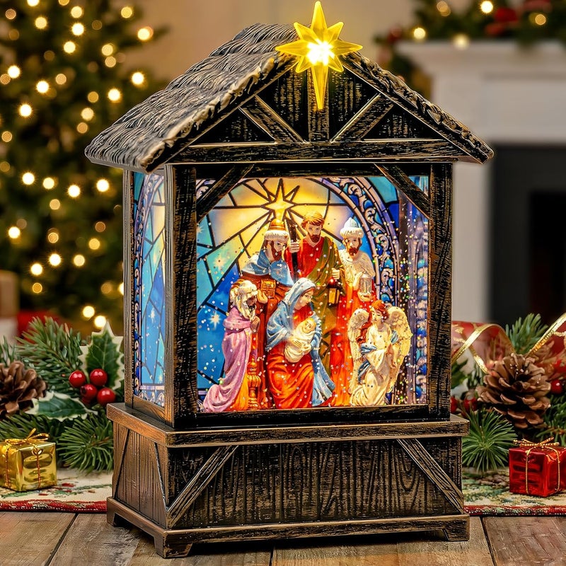 Solgicar Nativity with Star Musical Lighted Water Creche with Swirling Glitter, Christmas Snow Globe Adoration of The Magi Nativity Manger Scene, Holiday Decorations Gifts for Family, Children or Friends - Image 1