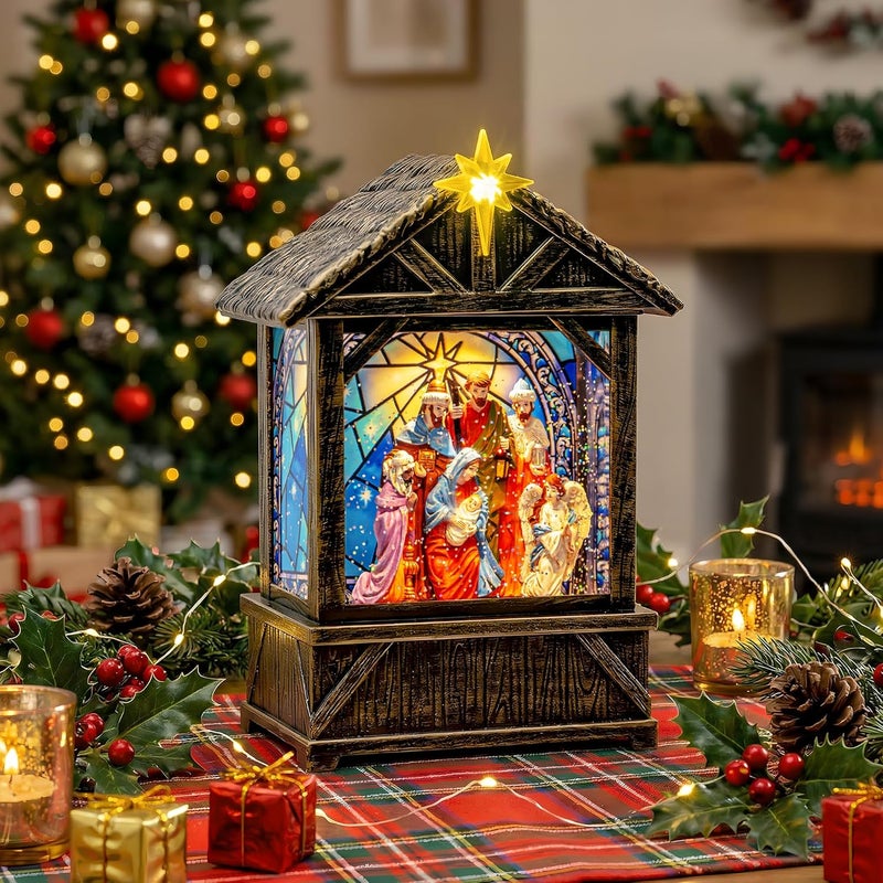 Solgicar Nativity with Star Musical Lighted Water Creche with Swirling Glitter, Christmas Snow Globe Adoration of The Magi Nativity Manger Scene, Holiday Decorations Gifts for Family, Children or Friends - Image 5