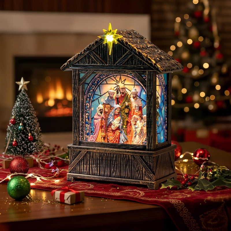Solgicar Nativity with Star Musical Lighted Water Creche with Swirling Glitter, Christmas Snow Globe Adoration of The Magi Nativity Manger Scene, Holiday Decorations Gifts for Family, Children or Friends - Image 4