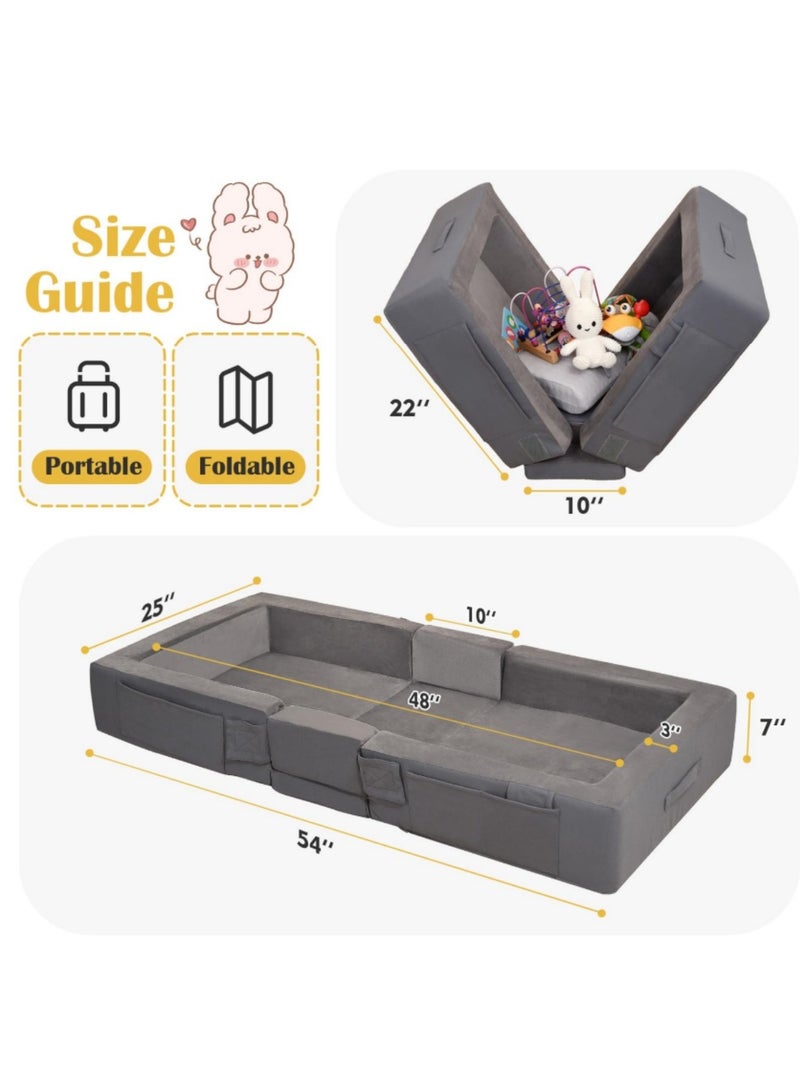 XICEN Toddler Travel Bed, Folding Portable Baby Cot, Can Store Toys & Clothes, Machine Washable Kids Bed, Lightweight Baby Cradle for Baby 18M – 4 Years Old (Grey Color) - Image 2