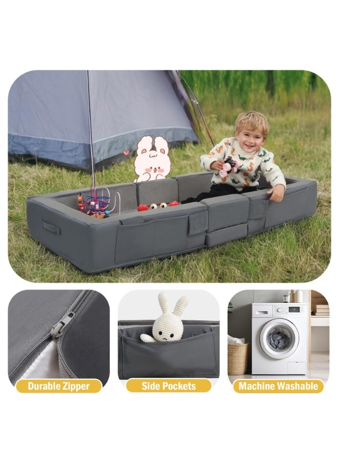 XICEN Toddler Travel Bed, Folding Portable Baby Cot, Can Store Toys & Clothes, Machine Washable Kids Bed, Lightweight Baby Cradle for Baby 18M – 4 Years Old (Grey Color) - Image 3