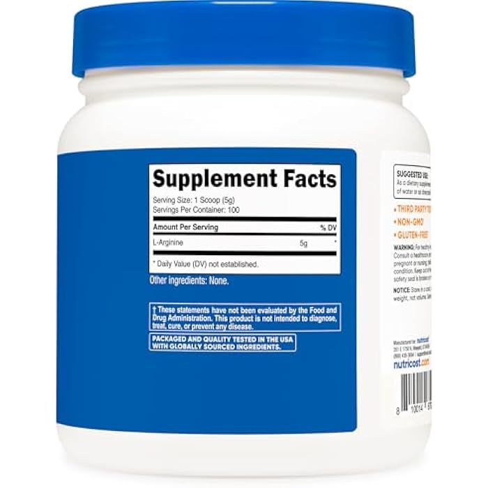 Nutricost L-Arginine Powder 500 Grams (1.1lbs) - Pure L-Arginine Powder - 5000mg Per Serving; 100 Servings - Image 5