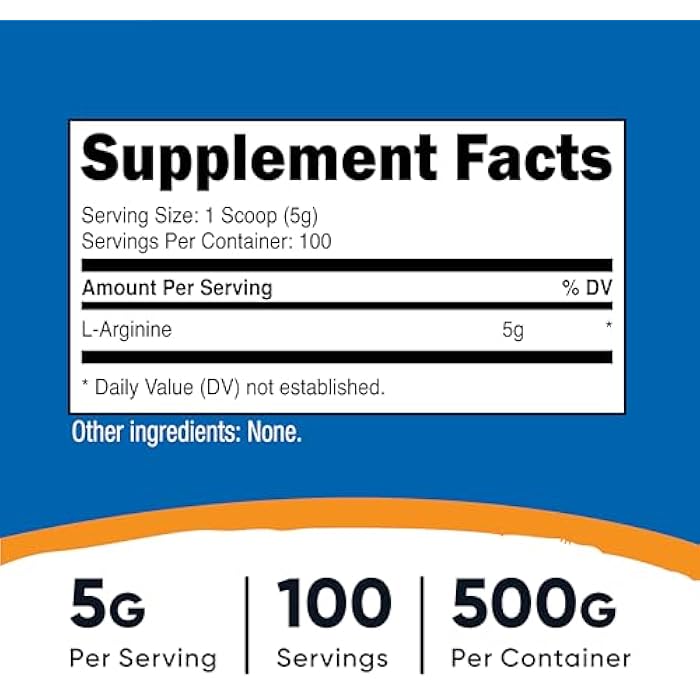 Nutricost L-Arginine Powder 500 Grams (1.1lbs) - Pure L-Arginine Powder - 5000mg Per Serving; 100 Servings - Image 2