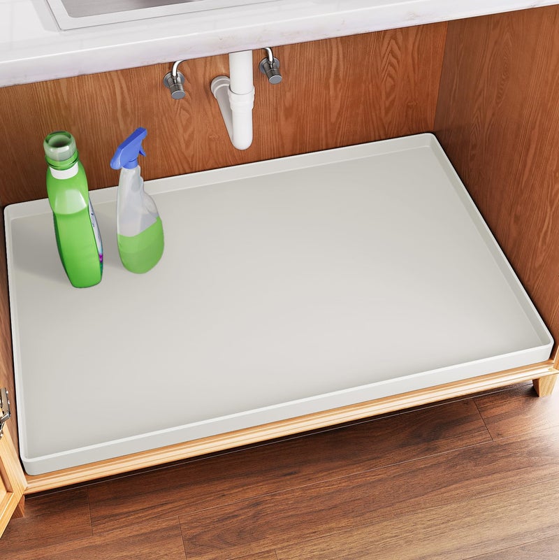 FLATO Waterproof Under Sink Mat 34" x 19" Shelf Liner for Kitchen and Bathroom, Cabinet Protector, Organizers and Storage, Flexible Silicone Drip Tray - Image 1